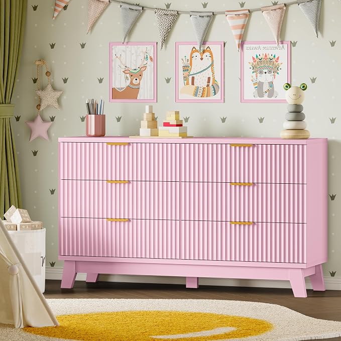 BORNOON Fluted 6 Drawer Dresser, 47.2" Wide Modern Boho Chest of Drawers - Image 6