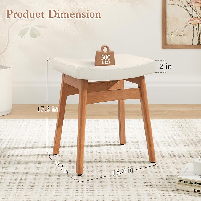LUE BONA Solid Wood Vanity Bench Stool, 17.3" H Ergonomic Saddle Stool - Image 2