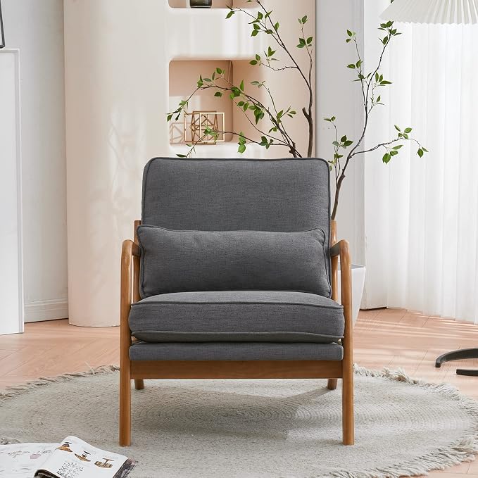 VINGLI Cozy Living Room Chairs, Linen Dark Gray Accent Chairs Set of 2 - Image 7