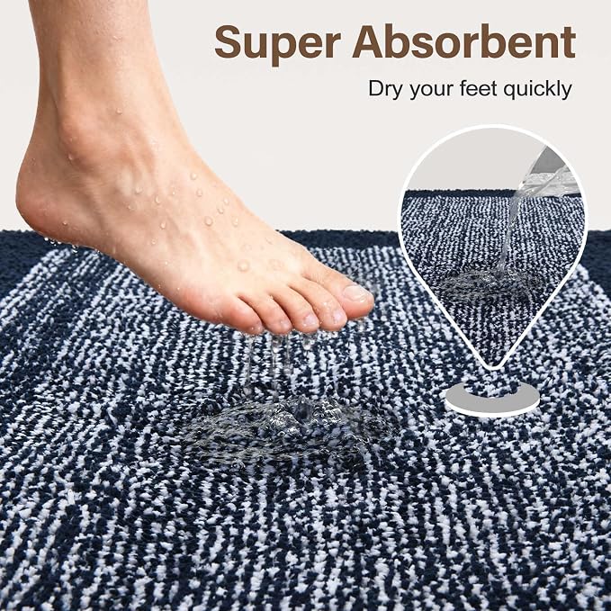 48x32 Large Bathroom Rugs Washable Non Slip, Dark Blue Bath Mat - Image 7