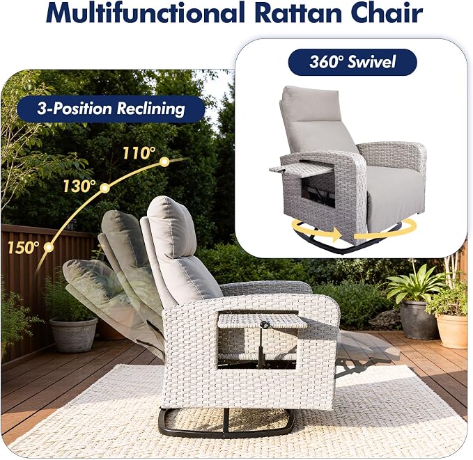ZZW Outdoor Recliner Chair, Wicker Patio Recliners - Image 3