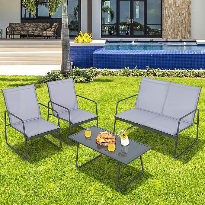 Tangkula 4 Pieces Patio Furniture Set, Outdoor Conversation Set - Image 3