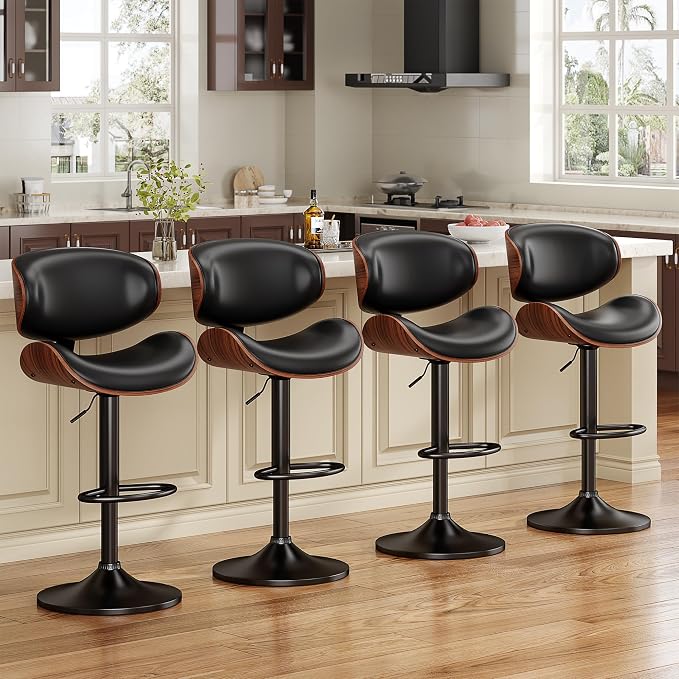 YaFiti Bar Stools Set of 3, Bentwood Adjustable Height Swivel Bar Stools - Image 3
