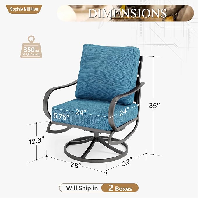 Sophia & William 2 Pieces Patio Furniture Sets Metal Sofa Chairs Patio Cushion - Image 7