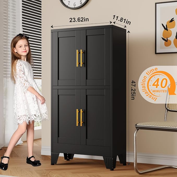 GAIOUS 47.25" Metal Storage Cabinet, Freestanding Bathroom Cabinet, Pantry - Image 3