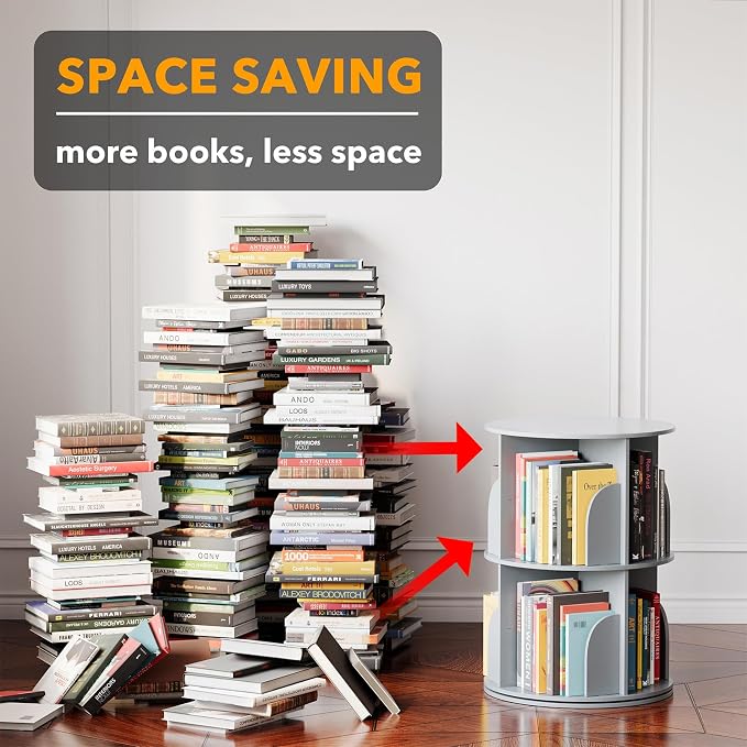 SpaceAid 2 Tier Rotating Bookshelf Tower, Spinning Bookcase Lazy Susan - Image 3