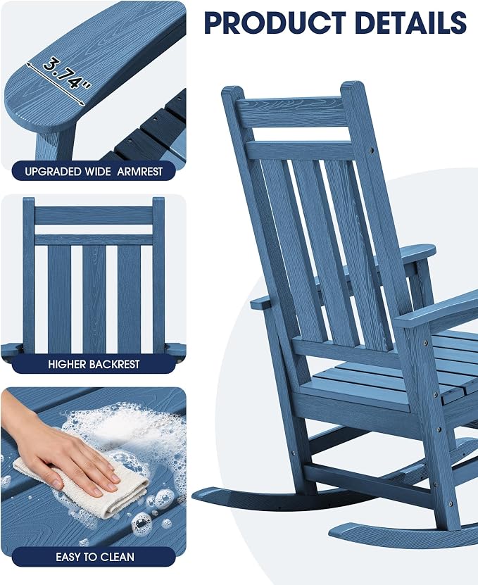 KINGYES Oversized Outdoor Rocking Chair Set of 4, All-Weather Patio Rocking - Image 9