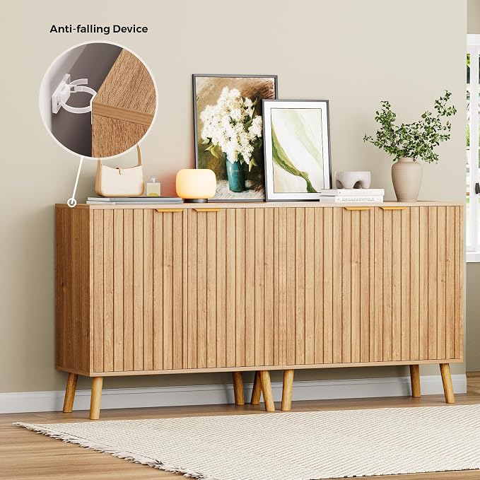 Fluted Storage Cabinet, Buffet Cabinet Sideboard, Modern Accent Cabinet Console - Image 6