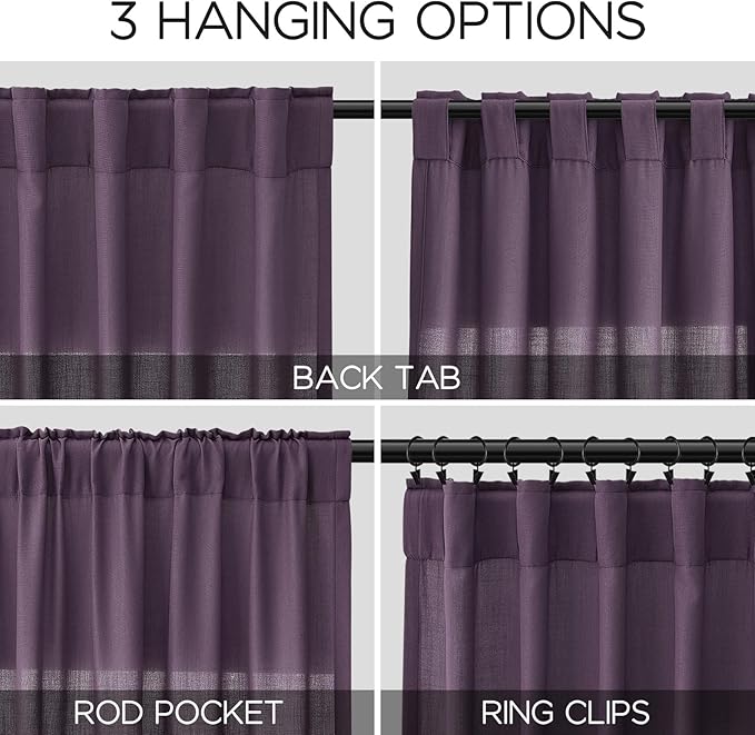 Nanspring Plum Linen Curtains 90 Inch Long 2 Panels Set - Image 2