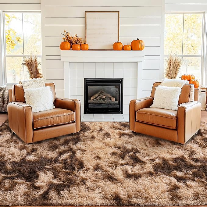 Pionblank 8x10 Rug for Living Room, Fuzzy Plush Large Area Rug Brown, Fluffy - Image 3