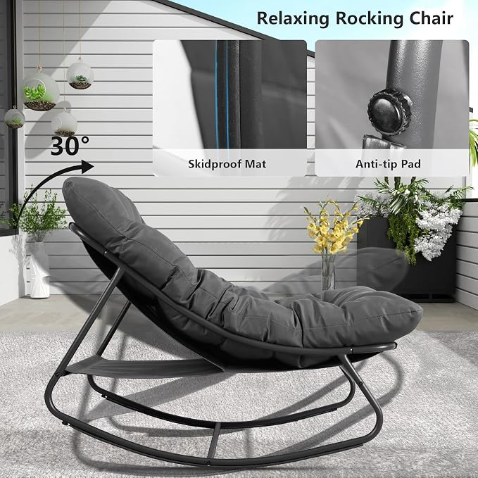 NOBLEMOOD Oversized Rocking Chairs Set of 2, Outdoor & Indoor Papasan Rocking - Image 4