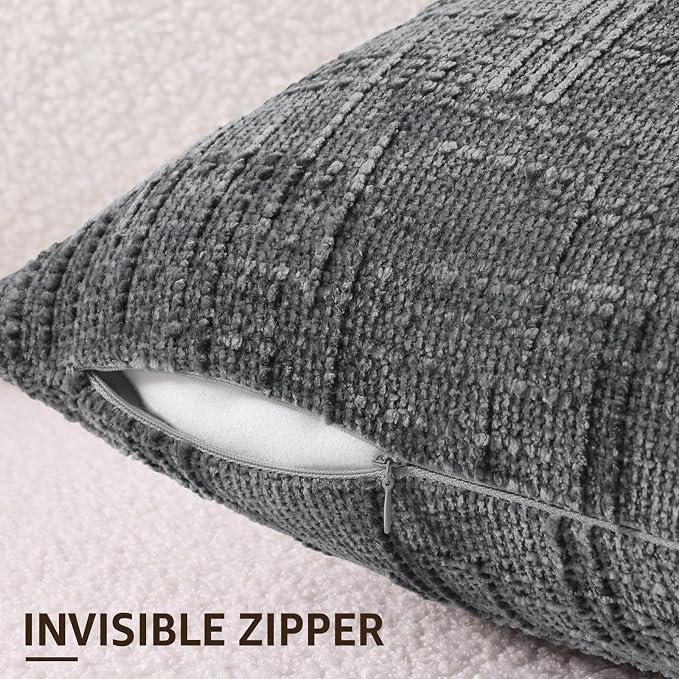 decorUhome Dark Grey Chenille Euro Sham Throw Pillow Covers 22x22 Set of 2 - Image 3