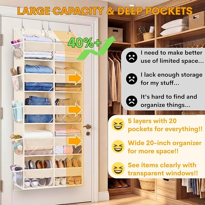 2 Pack Over the Door Organizer 5 Tiers, Extra Large Behind Door Storage of 10 - Image 2