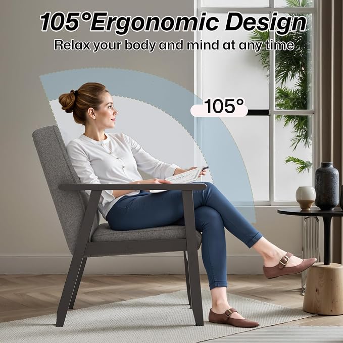 Modern Accent Chair with Arm Rest Set of 2, Upholstered Linen Fabric Leisure - Image 5