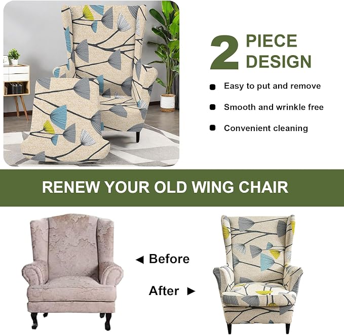 HAOYONG Printed Wingback Chair Covers 2 Pieces Wing Chair Slipcover High - Image 7
