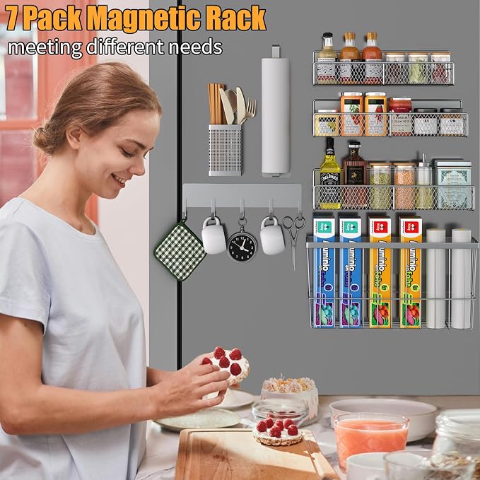DTUQYX Magnetic Spice Rack for Refrigerator, 7 Pack Metal Magnetic Shelf - Image 6