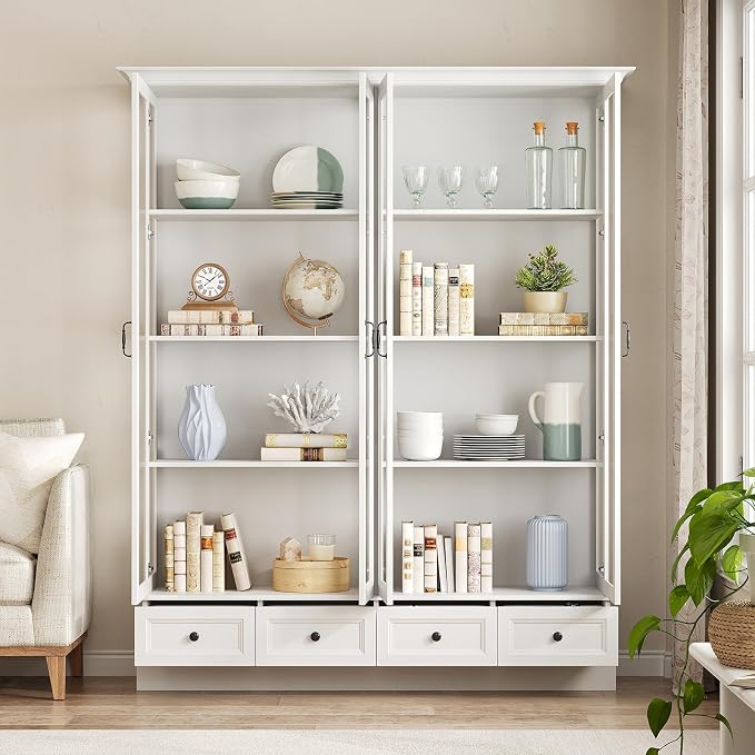78" Large Storage Cabinet with Glass Doors, China Hutch, Farmhouse Kitchen - Image 3