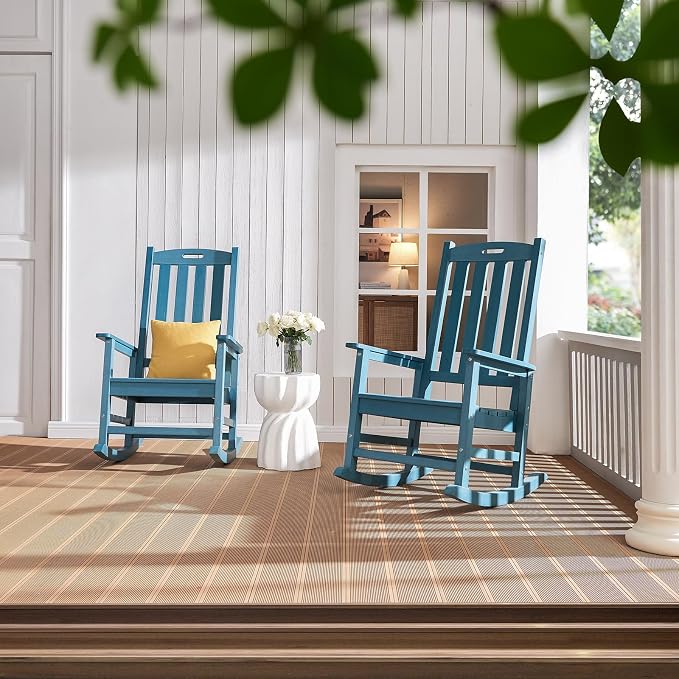 Psilvam Oversized Outdoor Rocking Chair Set of 2, HDPE Porch Rocker - Image 6