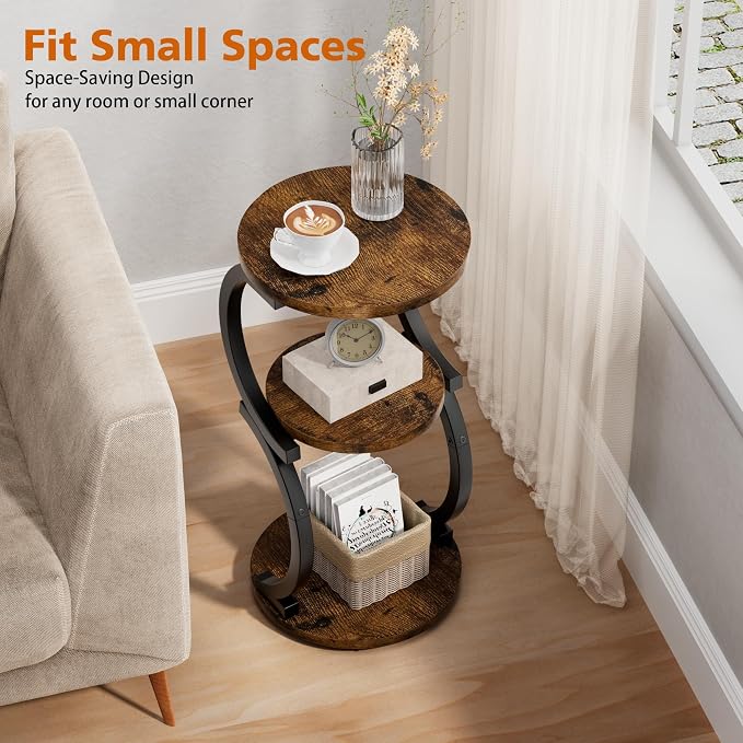 Small Side Table, 3-Tier Round End Table - Image 4
