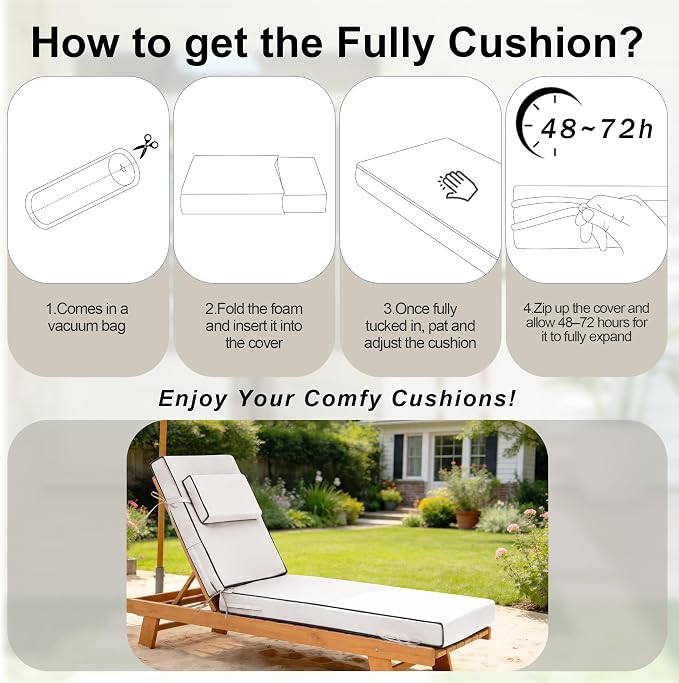 Chaise Lounge Cushions Outdoor 72x21x6 Inch, Fade Resistant 6'' Thicken Outdoor - Image 7