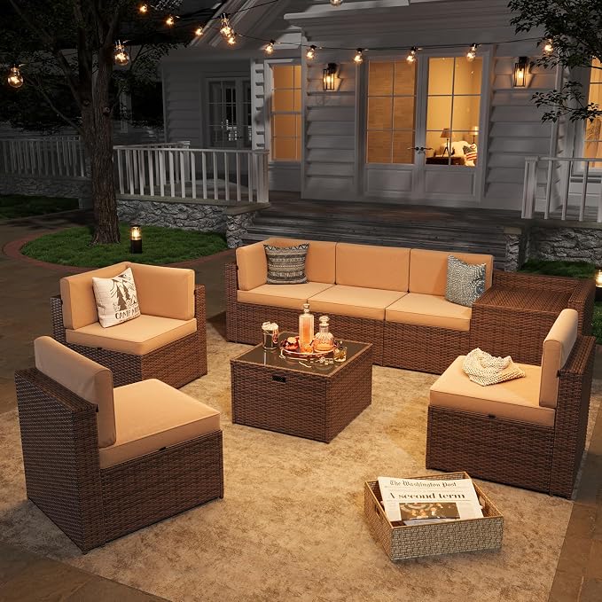 Aoxun 8-Piece Patio Furniture Set, Wicker Outdoor Sectional Sofa - Image 3