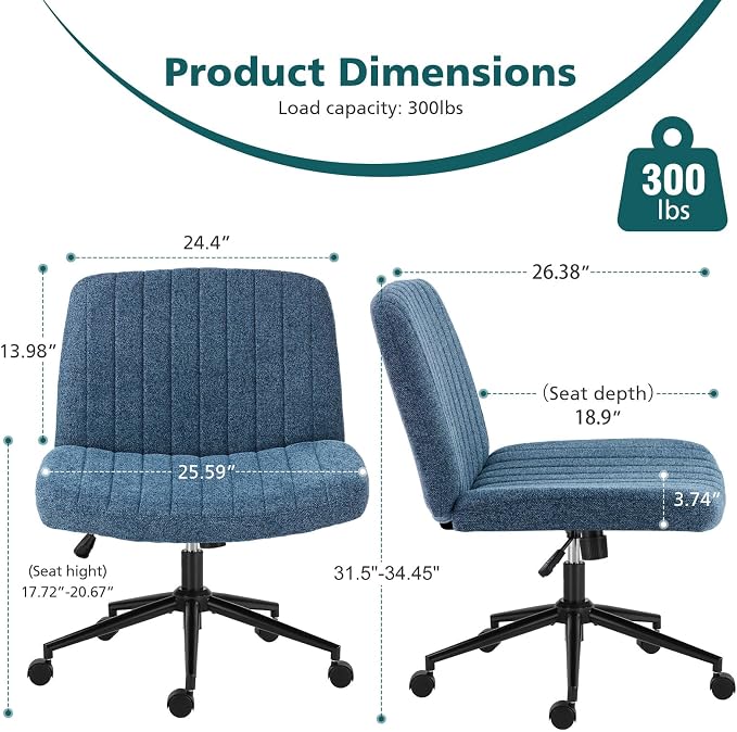 OLIXIS Criss Cross Chair with Wheels Wide Cross Legged Office Desk Vanity Chair - Image 2