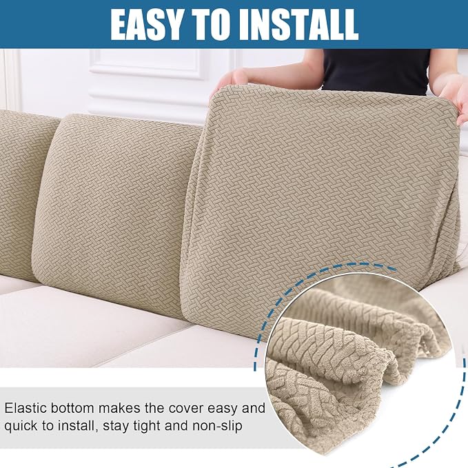 Smiry Waterproof Couch Cushion Covers, Stretch Jacquard Thick Sofa Cushion - Image 4