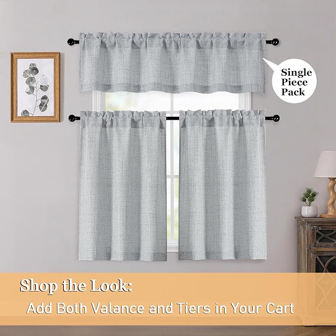 OWENIE Grey Valances for Windows 1 Pcs 24 Inch Length, Light Filtering Textured - Image 6