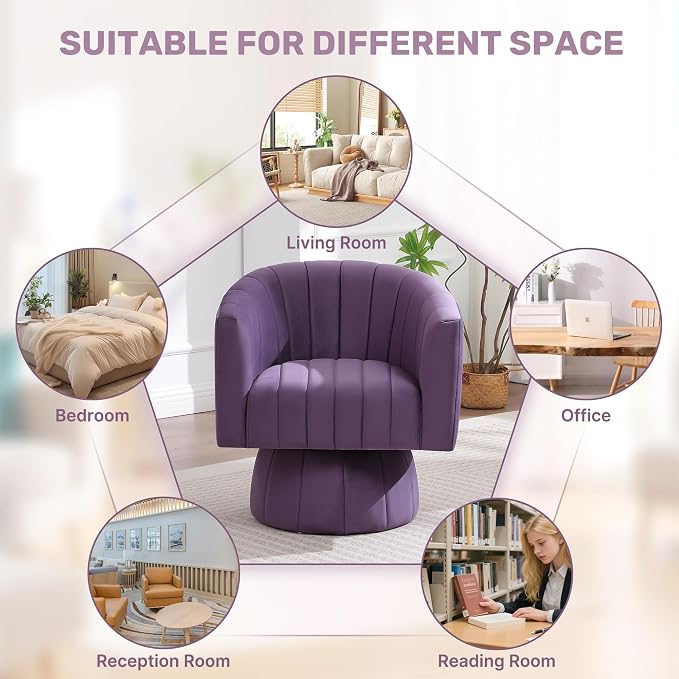 Swivel Accent Barrel Chair, Cute Comfy Small Round 360° Arm Chair. Velvet Club - Image 5