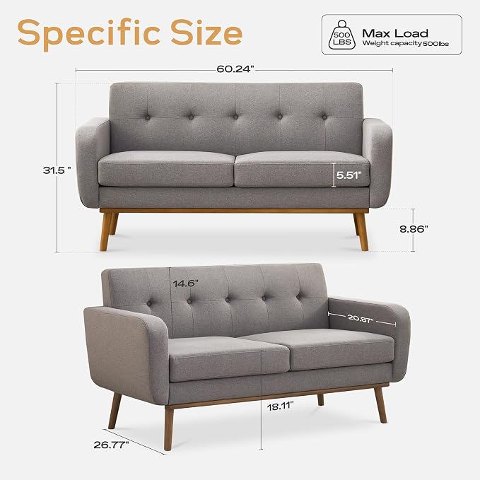 HUIMO Sofa Couch, Mid Century Modern Sofa - Image 2