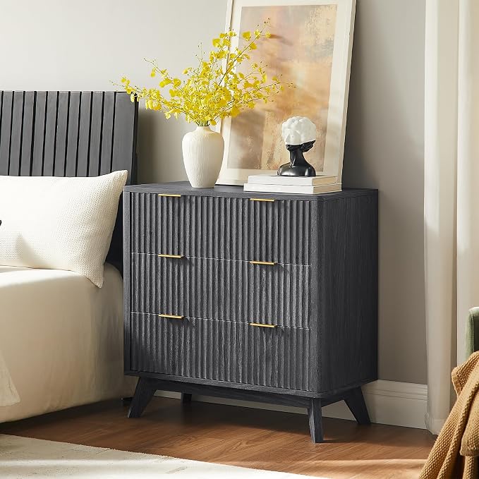 T4TREAM Fluted 3 Drawer Dresser, Curved Profile Design, Wood Drawer Organizer - Image 3
