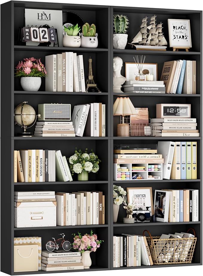 FOTOSOK 6-Tier Open Bookcase and Bookshelf Set of 2, Freestanding Display - Image 7