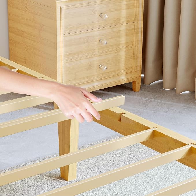 BOSRII 12in High Solid Bamboo Wood Platform Twin Size Bed Frame - Image 7