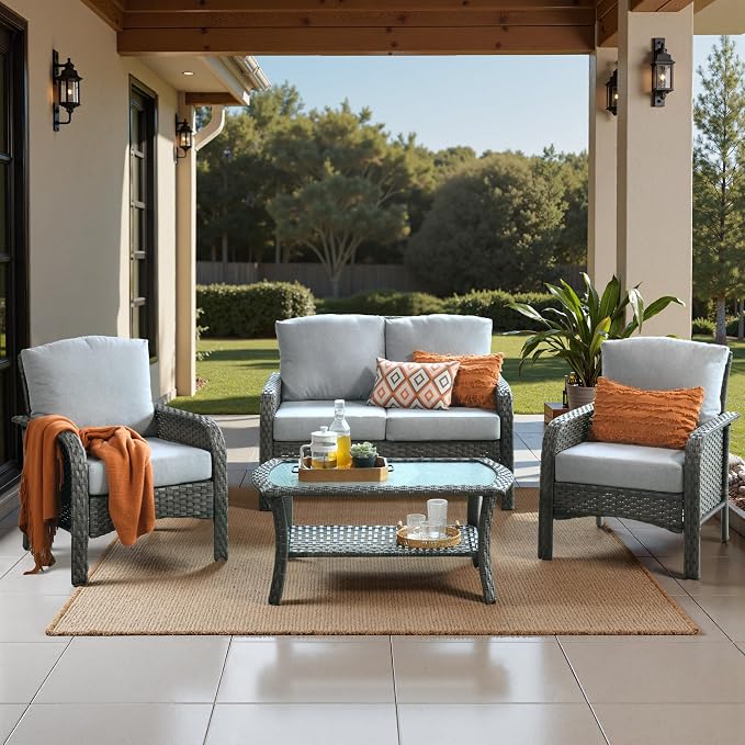 Weaxty Wicker Patio Furniture Set High Back Loveseat Sofa Couch Armchair Coffee by Eco-ChicLivingBeautifullyAffordable