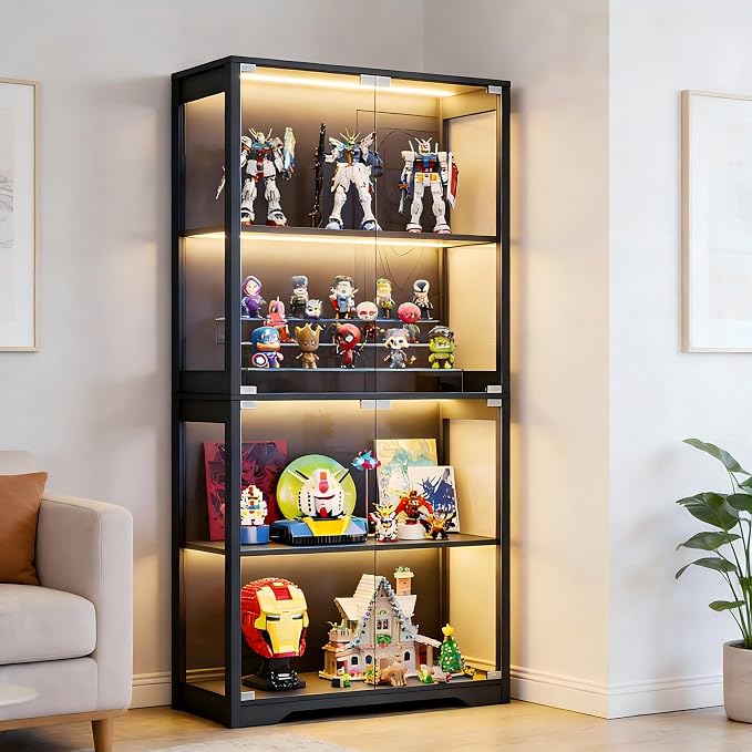 Display Cabinet with Glass Doors, Curio Cabinet with 3 LED Lights and Human - Image 5