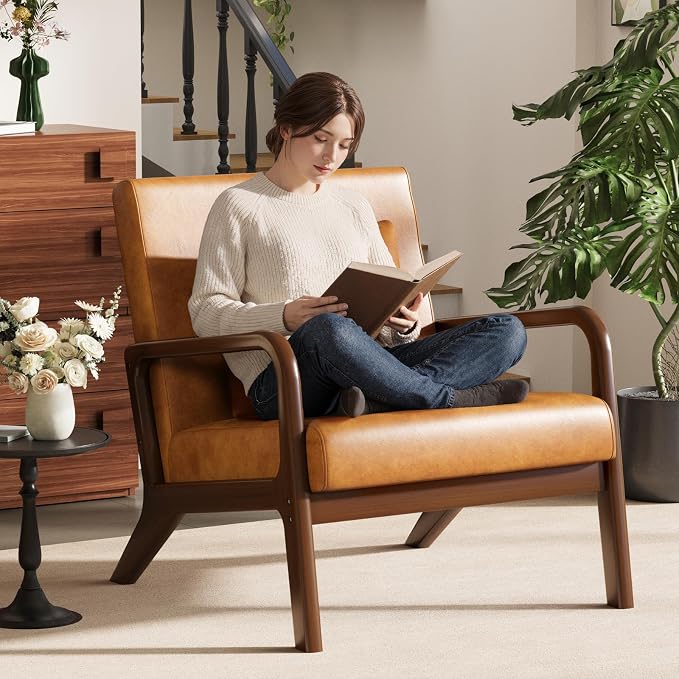 ELUCHANG Mid-Century Modern Chair, Upholstered Accent Chair Reading Arm Chair - Image 3