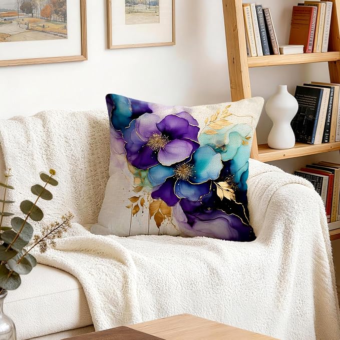 OBSEDE Decorative Throw Pillow Covers Set of 4, 18x18 Inch Purple and Blue - Image 8