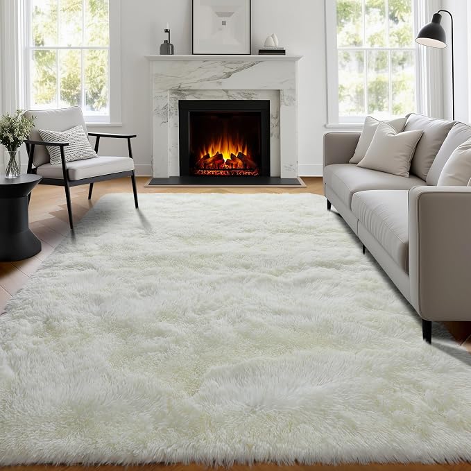 PAGISOFE Fluffy Shag Area Rugs for Bedroom Living Room, Cream White Super Soft - Image 5