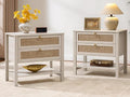 SICOTAS Boho Rattan Nightstand Set of 2, 26.7" Extra Wide Bedside Table by SICOTAS