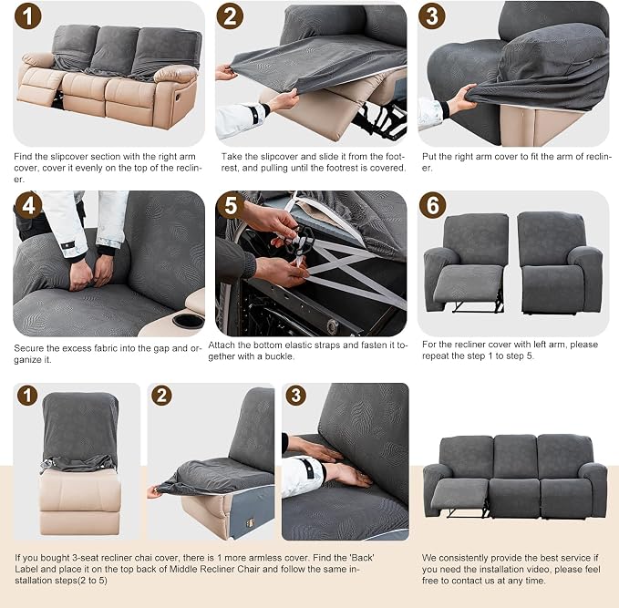 Gennia Recliner Sofa Covers 5 Pieces, Waterproof Sectional Couch Cover Stretch - Image 7