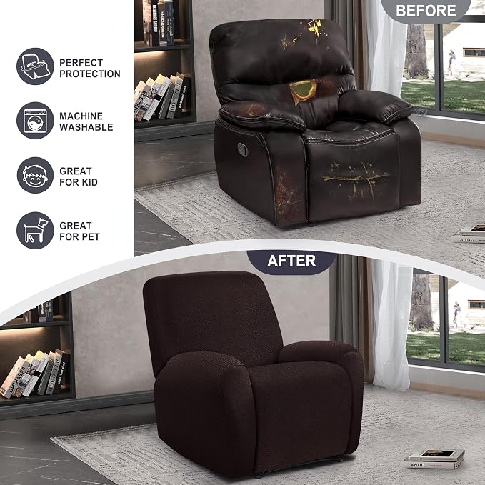 ANARACHON Leather Look Recliner Chair Covers, 4-Pieces Stretch Recliner Cover - Image 5