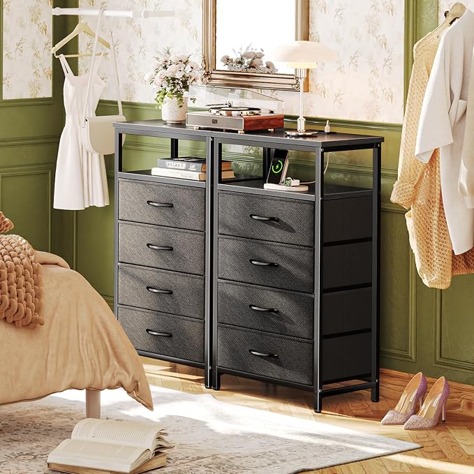 Huuger Night Stand with Charging Station, 4 Drawer Dresser - Image 7