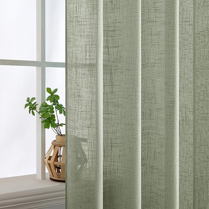 MIULEE Sage Linen Curtains 84 Inch Length 2 Panels - Image 5