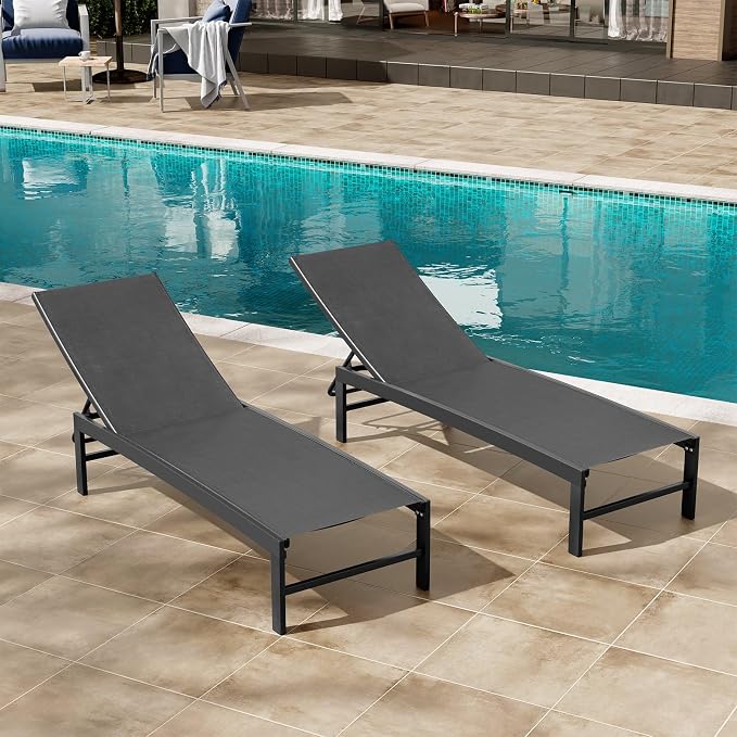 Crestlive Products Lounge Chair Outdoor Set of 2, Aluminum Pool Chaise Lounge by CrestliveProducts