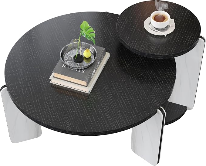 GDFStudio Round Nesting Coffee Table Set of 2, Modern Wooden Accent Side Table - Image 9