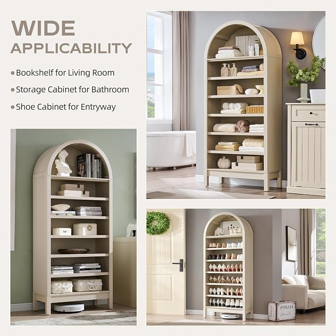 IFGET 71" Tall Arched Bookshelf, 7 Tiers Arch Bookcase - Image 5