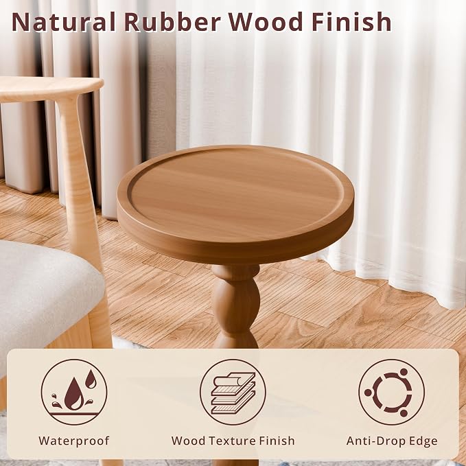 Solid Wood Drink Table, Rubber Wood‌ Small Round Side Table - Image 4