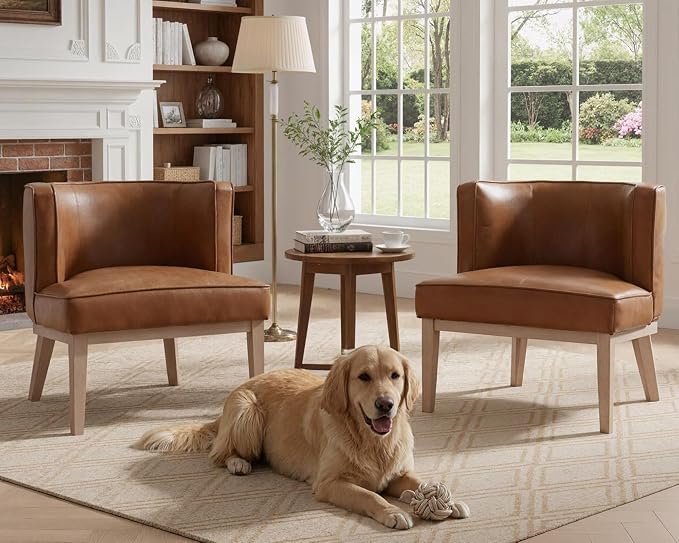 Brown Leather Barrel Chairs Set of 2 - Image 3
