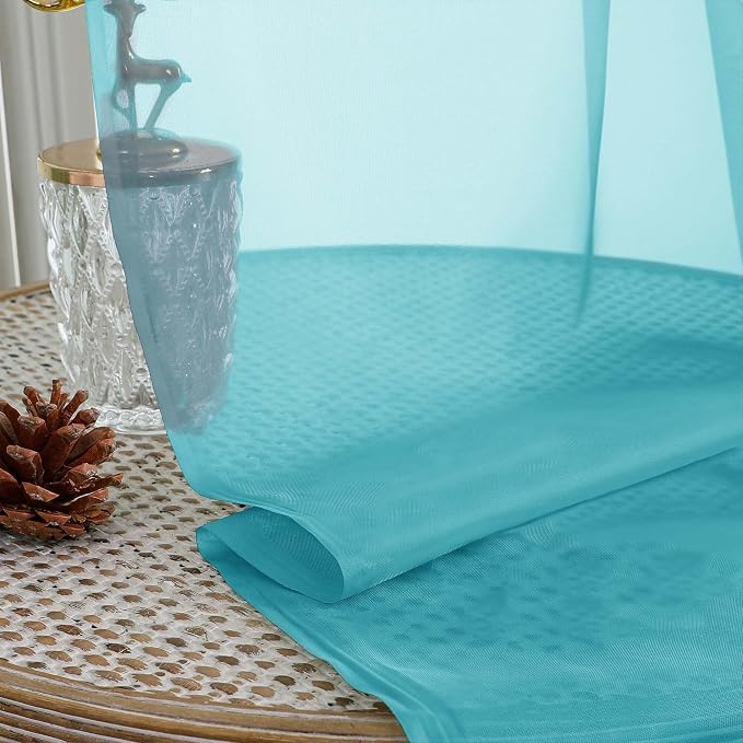 OVZME Sheer Turquoise Curtains 108 Inches Long 2 Panels Set, 59 Inch Extra Wide - Image 2