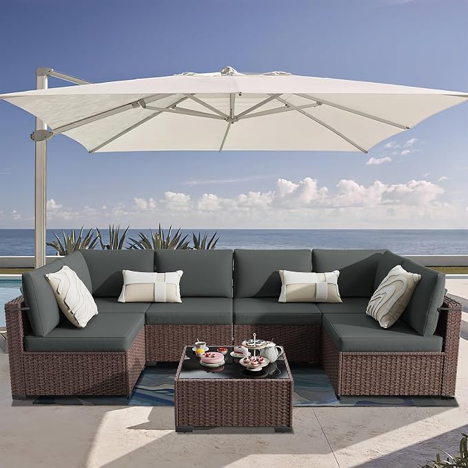 KIGOTY 7-Piece Patio Furniture Set, All-Weather PE Rattan Outdoor Sectional Sofa - Image 2